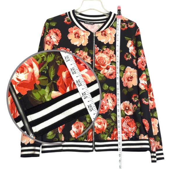 Vintage Y2k Satin Bomber Jacket Black Floral Charlotte Russe Women 2X Dark Fairy - Picture 7 of 9